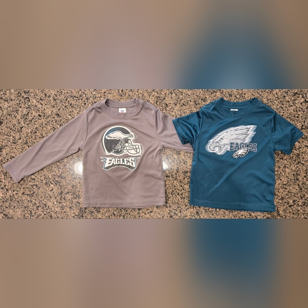 NFL Eagles Kids Long Sleeve Gray and Green T-Shirt Set